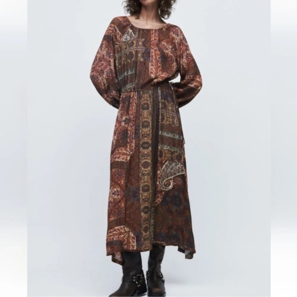 MWT ZARA OVERSIZE PAISLEY PRINTED MIDI LONG DRESS - Picture 5 of 10